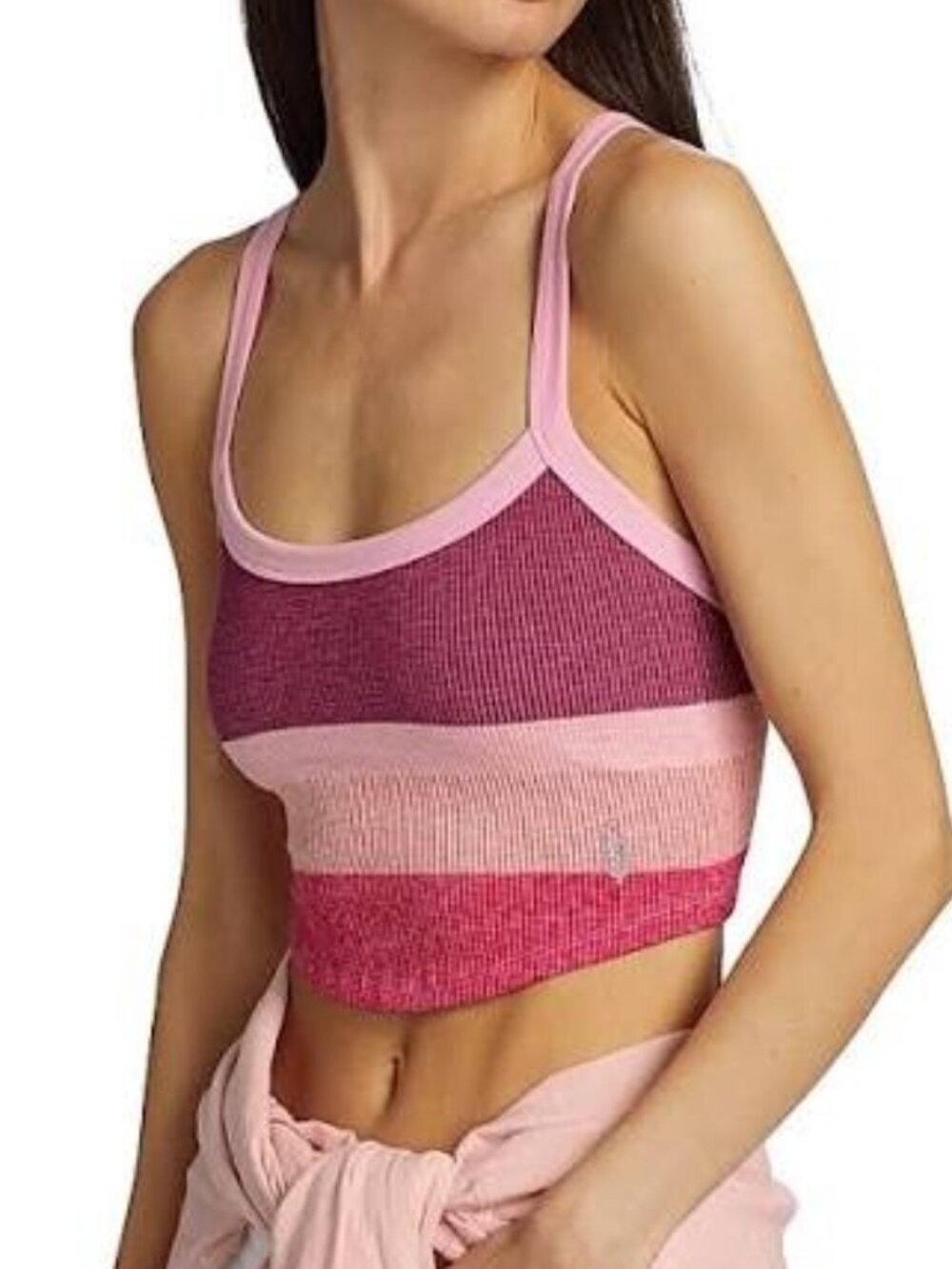 FP Movement by Free People All Clear Striped Crop Tank - Magenta Minx - Size M/L